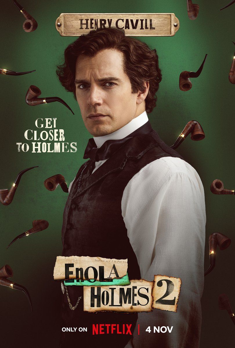 Henry Cavill as Sherlock Holmes on Enola Holmes 2 character poster