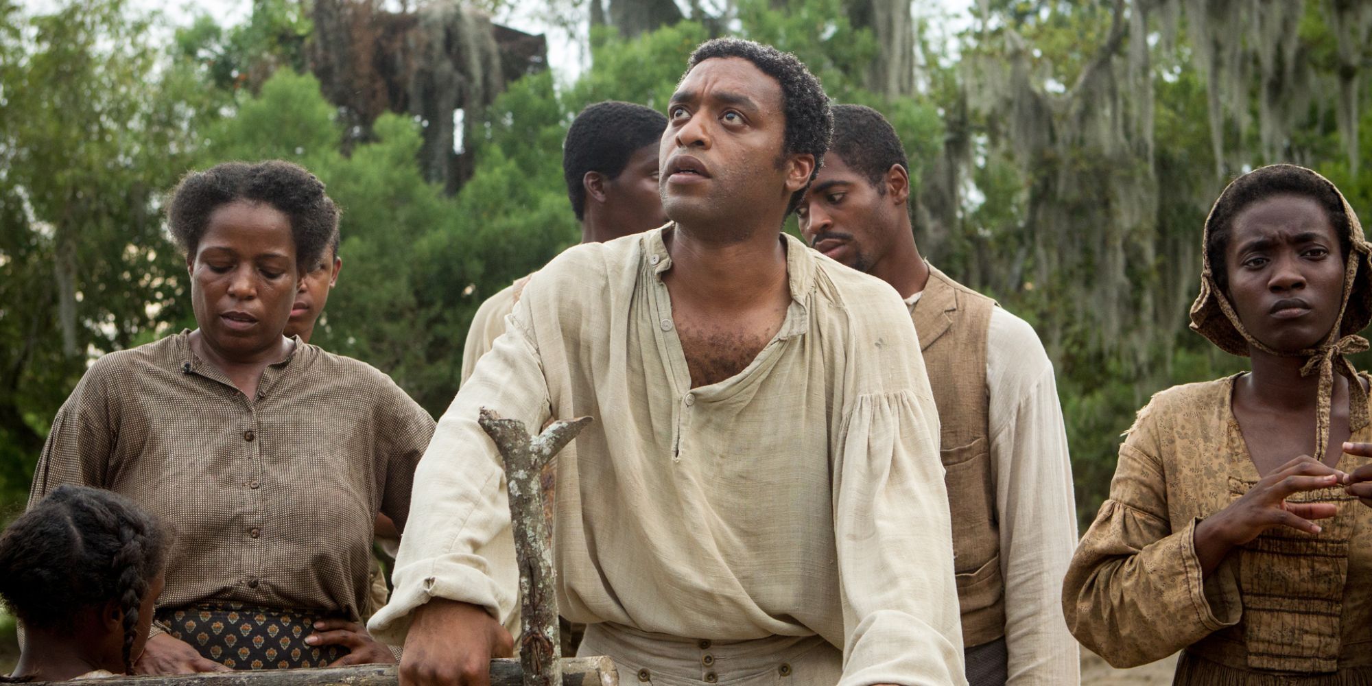 Chiwetel Ejiofor as Solomon Northup on a plantation in 12 Years a Slave.