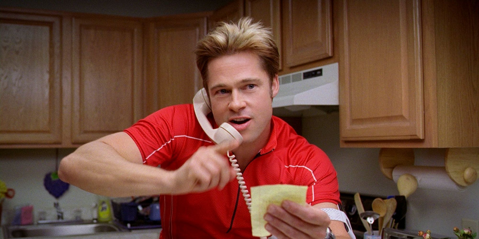 Brad Pitt as Chad Feldheimer making demands on the phone in Burn After Reading