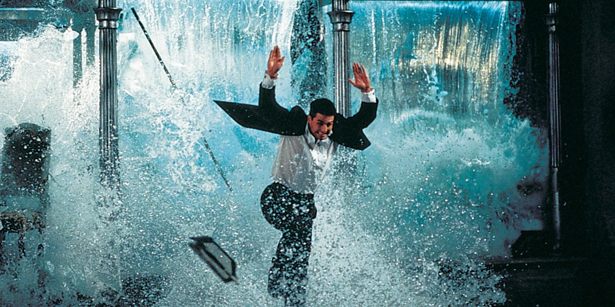 Ethan Hunt, played by Tom Cruise, jumping from an exploding fish tank in 'Mission Impossible.'