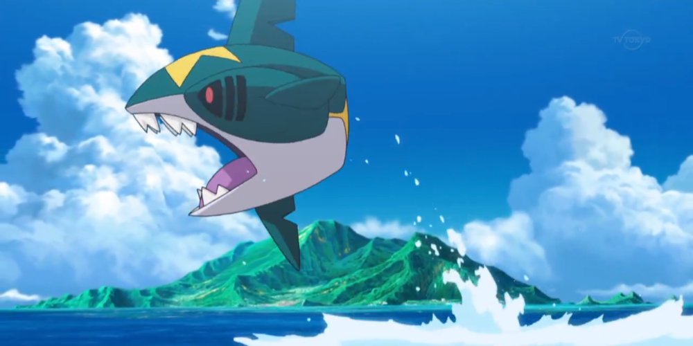 A Sharpedo leaping from the water