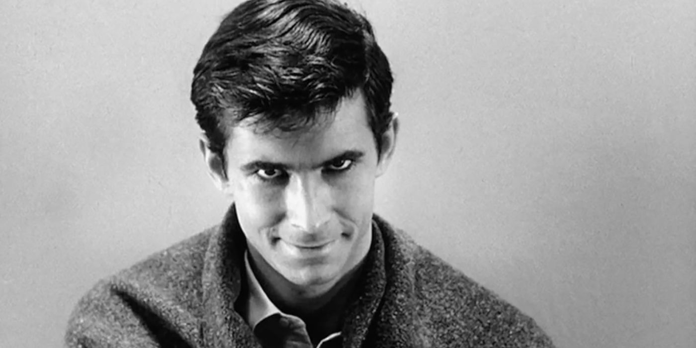 Anthony Perkins as Norman Bates staring at the camera in Psycho