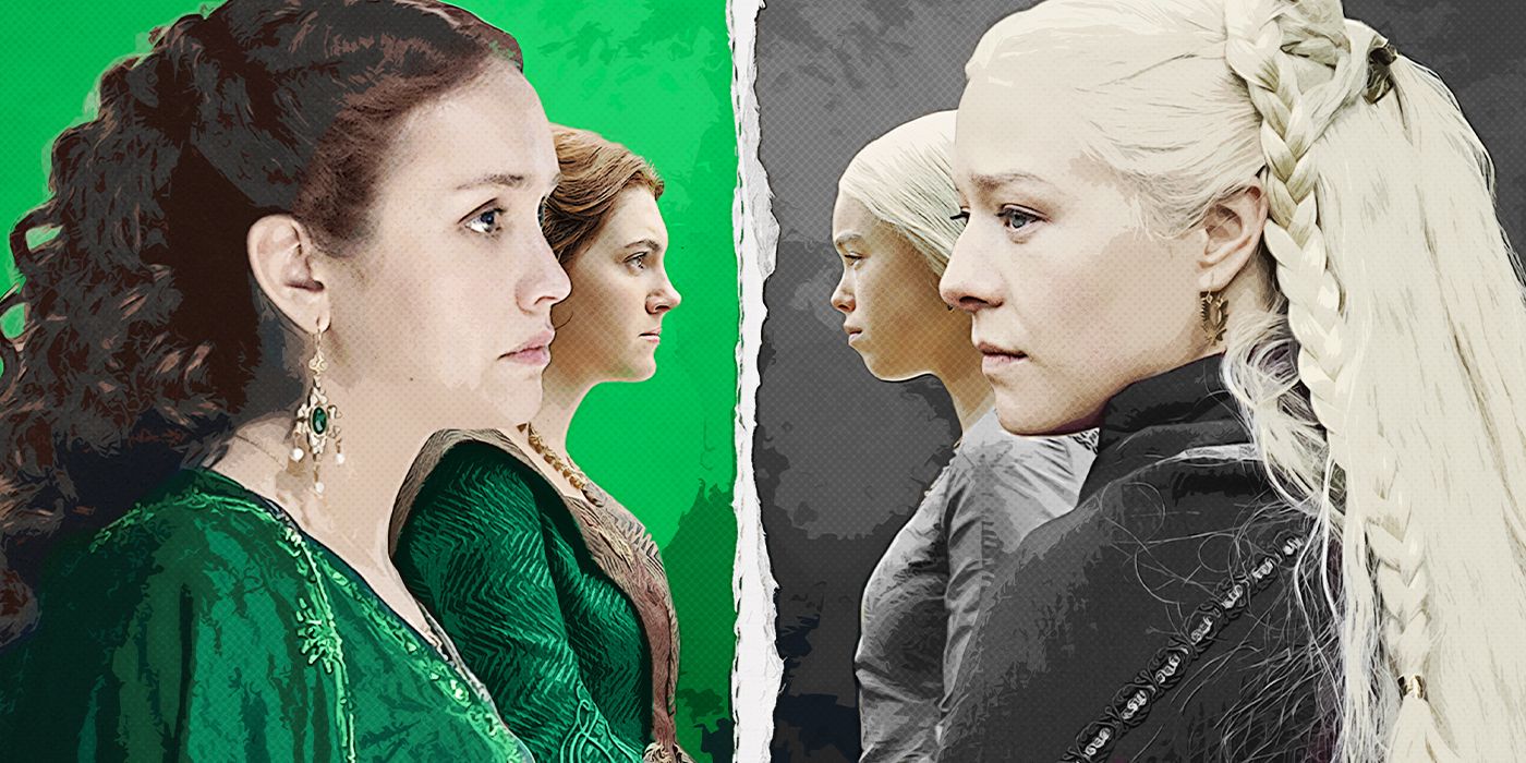 Olivia Cook and Emily Carey as Alicent Hightower and Emma D&rsquo;Arcy and Milly Alcock as Rhaenyra Targaryen from House of the Dragon
