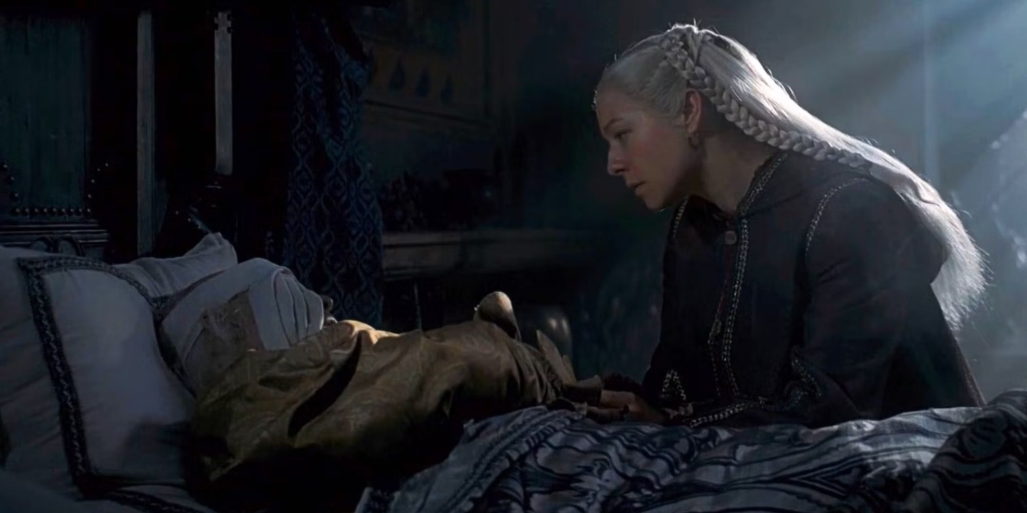A daughter talking to her sick father