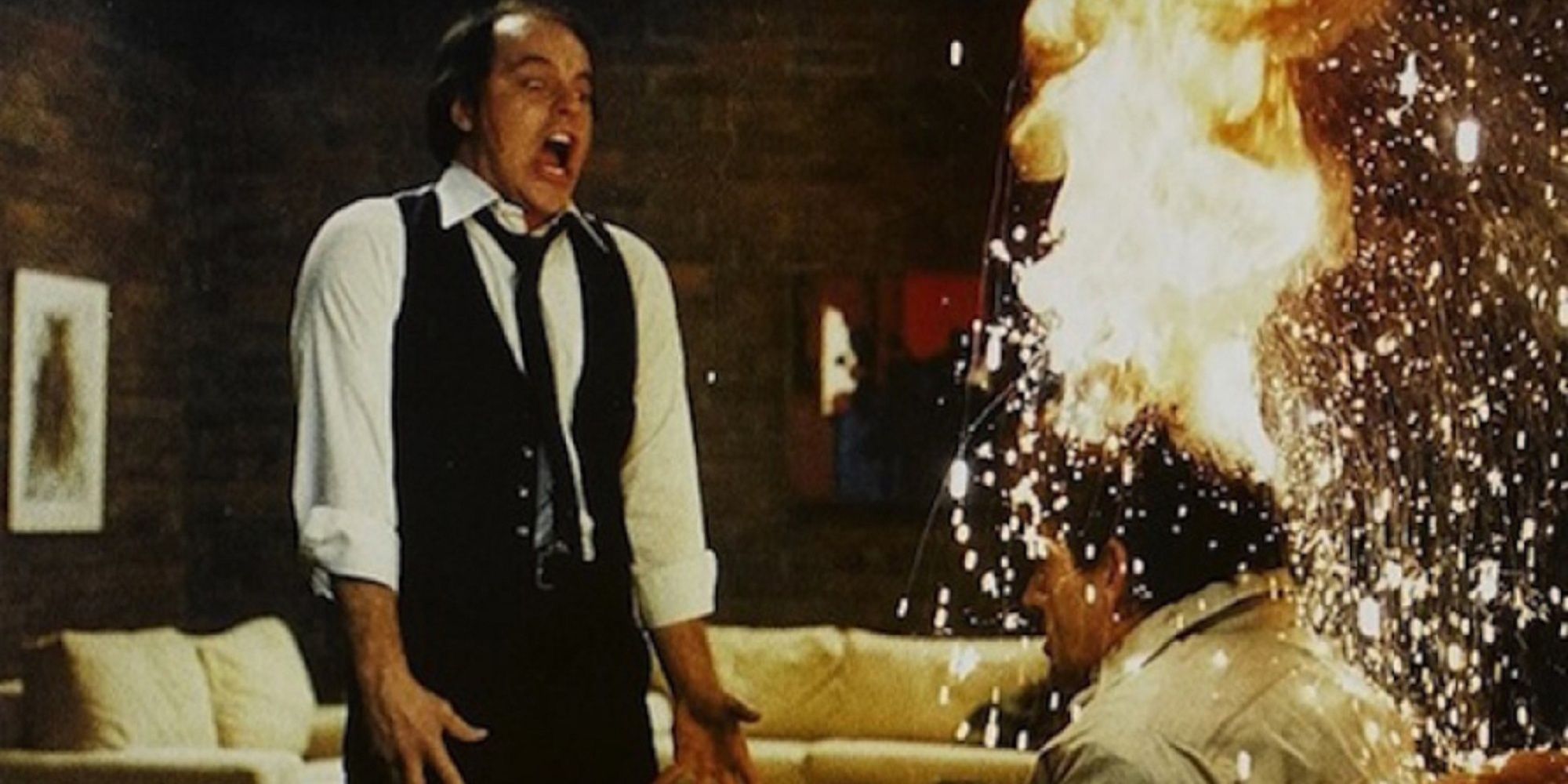 A man's head on fire after telekinetic abilities in 'Scanners.'