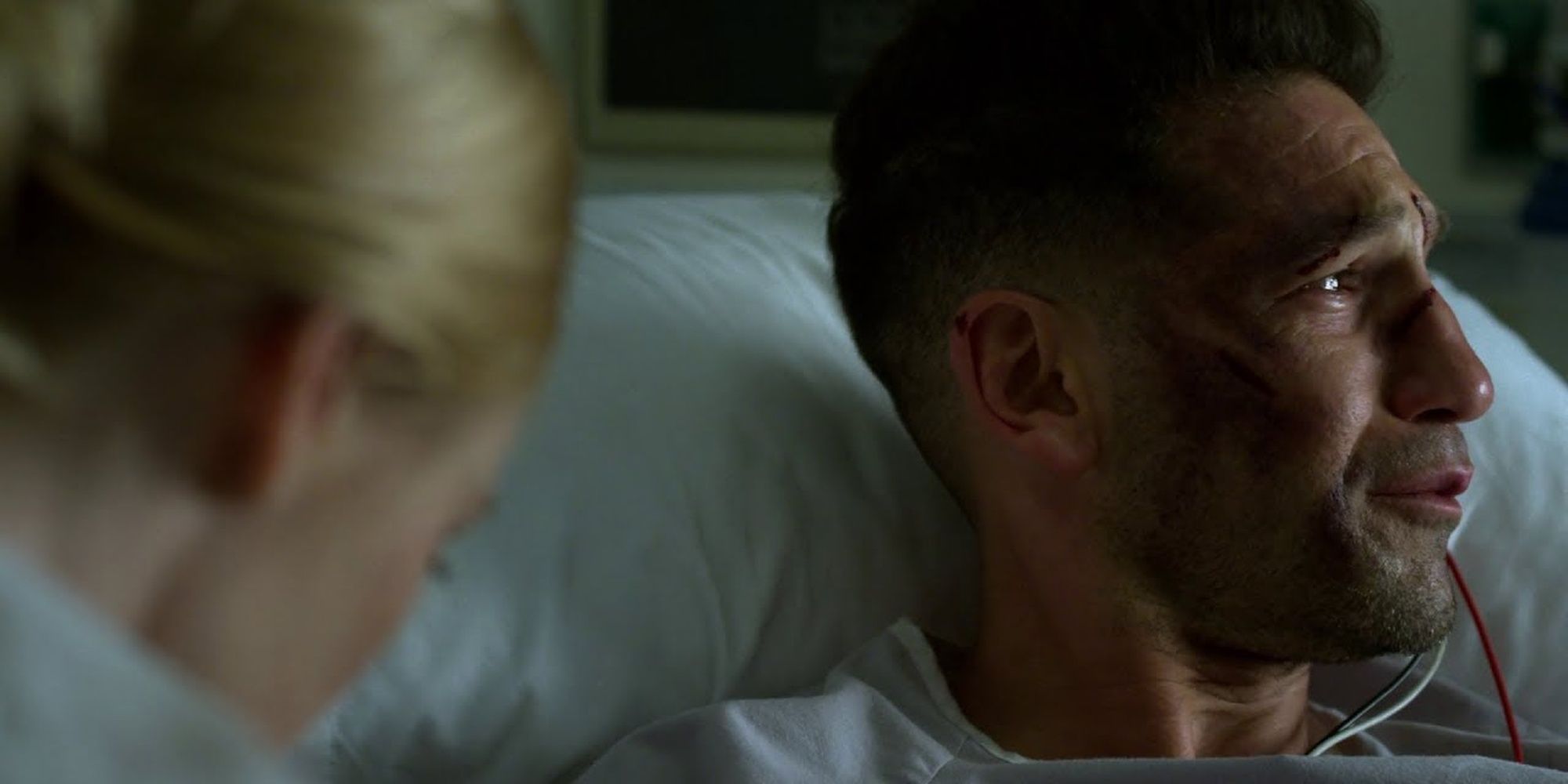 The Punisher - Karen sits next to Frank, who&rsquo;s in a hospital bed