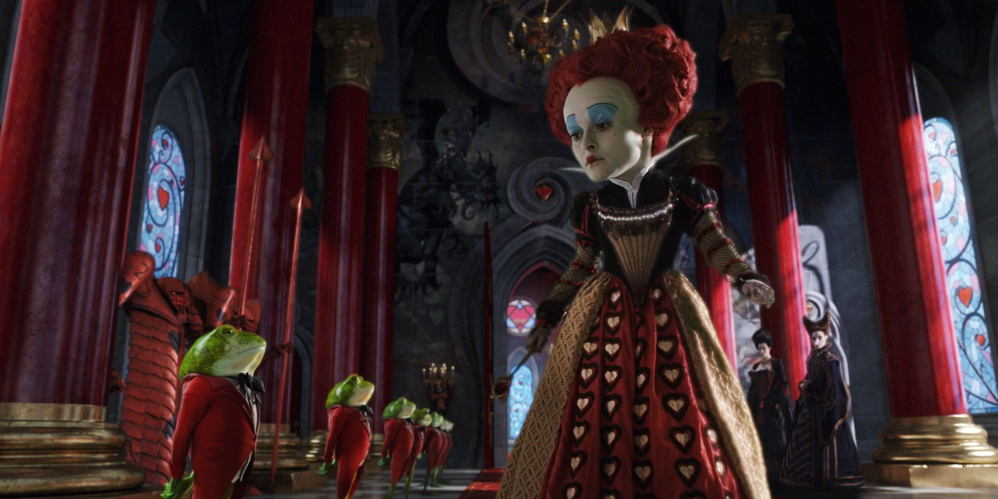 The Red Queen interrogating a frog in Alice in Wonderland.