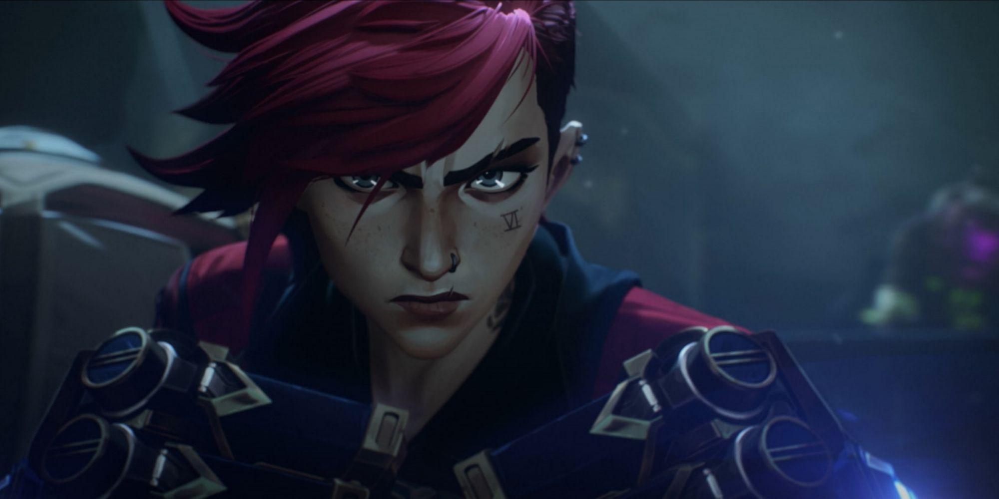 Vi frowning and staring directly into the camera in 'Arcane'