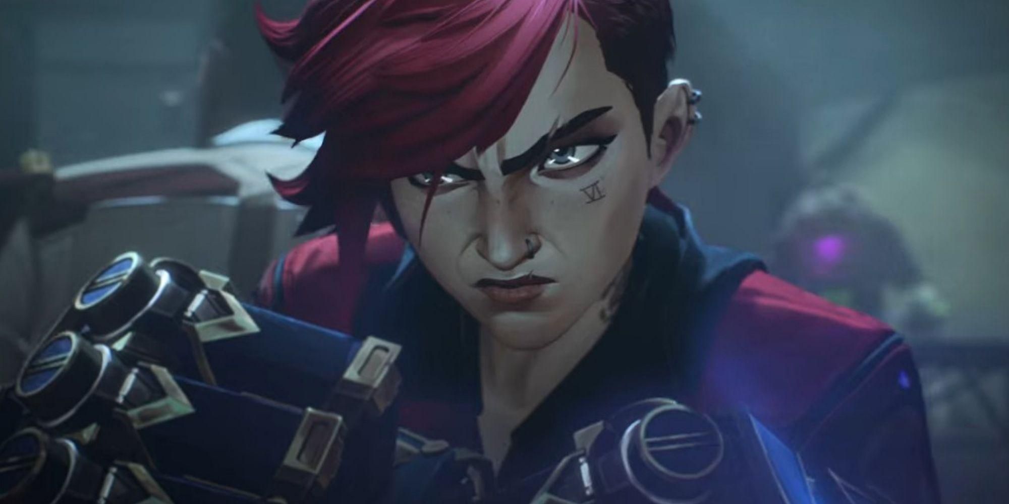 Vi wielding the Atlas gauntlets in 'Arcane'