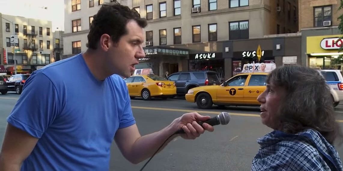 Billy Eichner in "Billy on the Street" with Elena