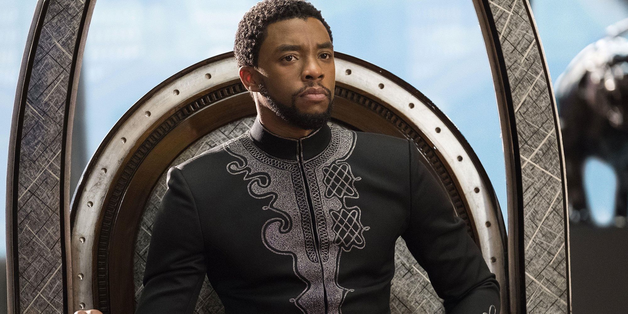 Black Panther's T'Challa sitting on his throne