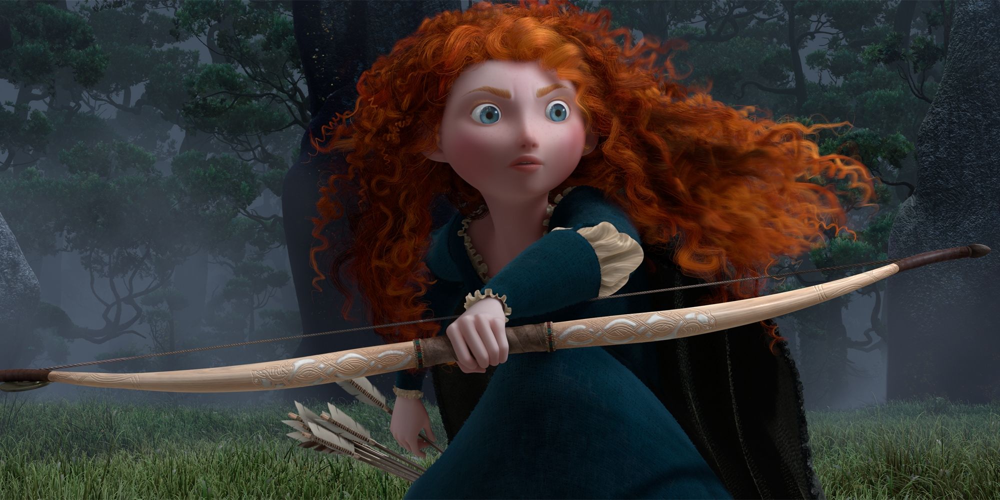 Princess Merida from 'Brave' holding a bow and arrow.