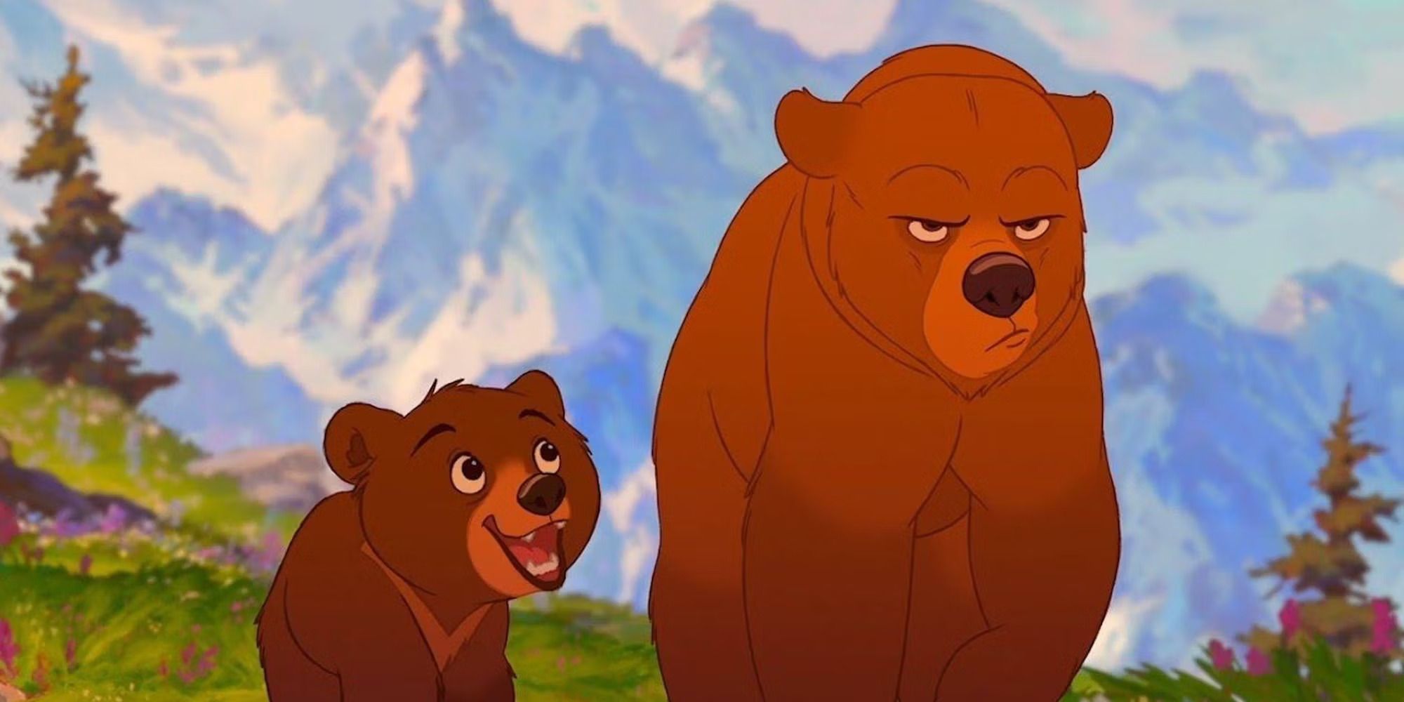 An angry Kenai walking beside Koda in 'Brother Bear'  