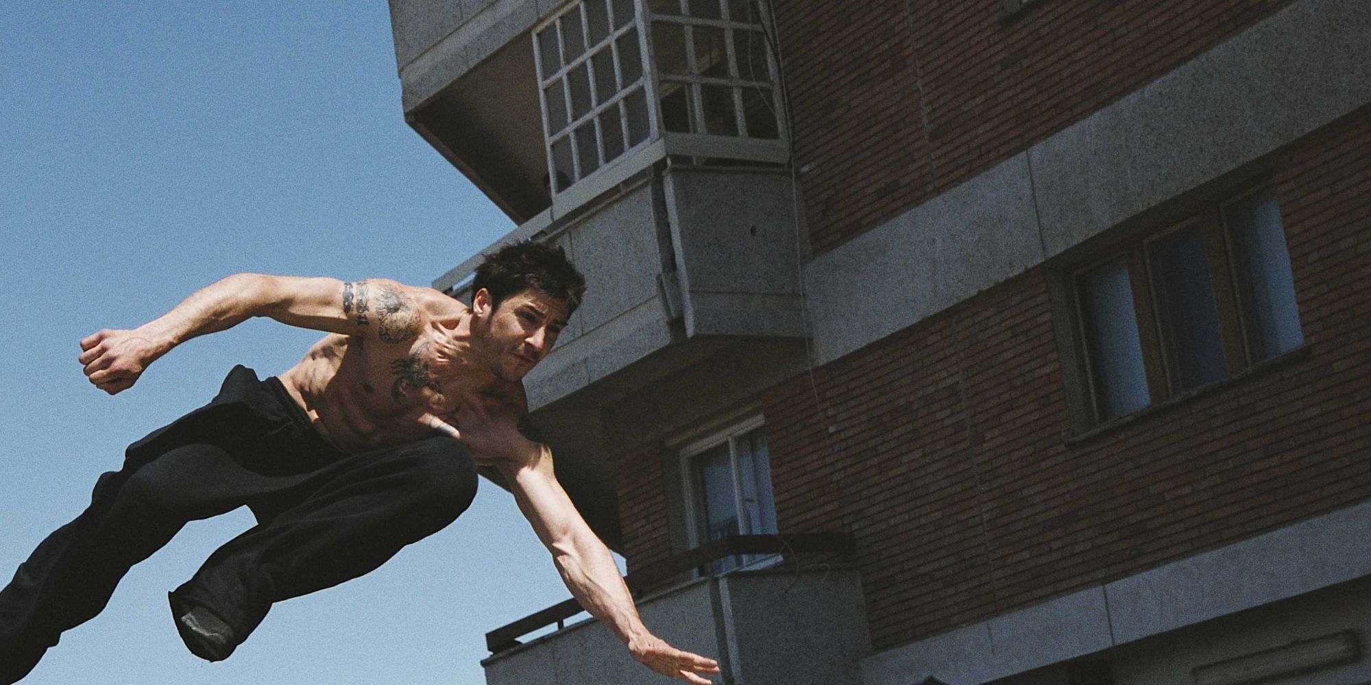 David Belle leaps over an obstacle