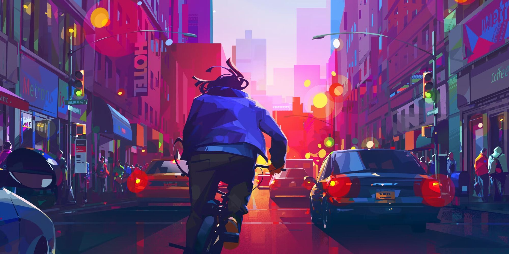 Concept art of Jabari riding through New York City on a bicycle in 'Entergalactic'