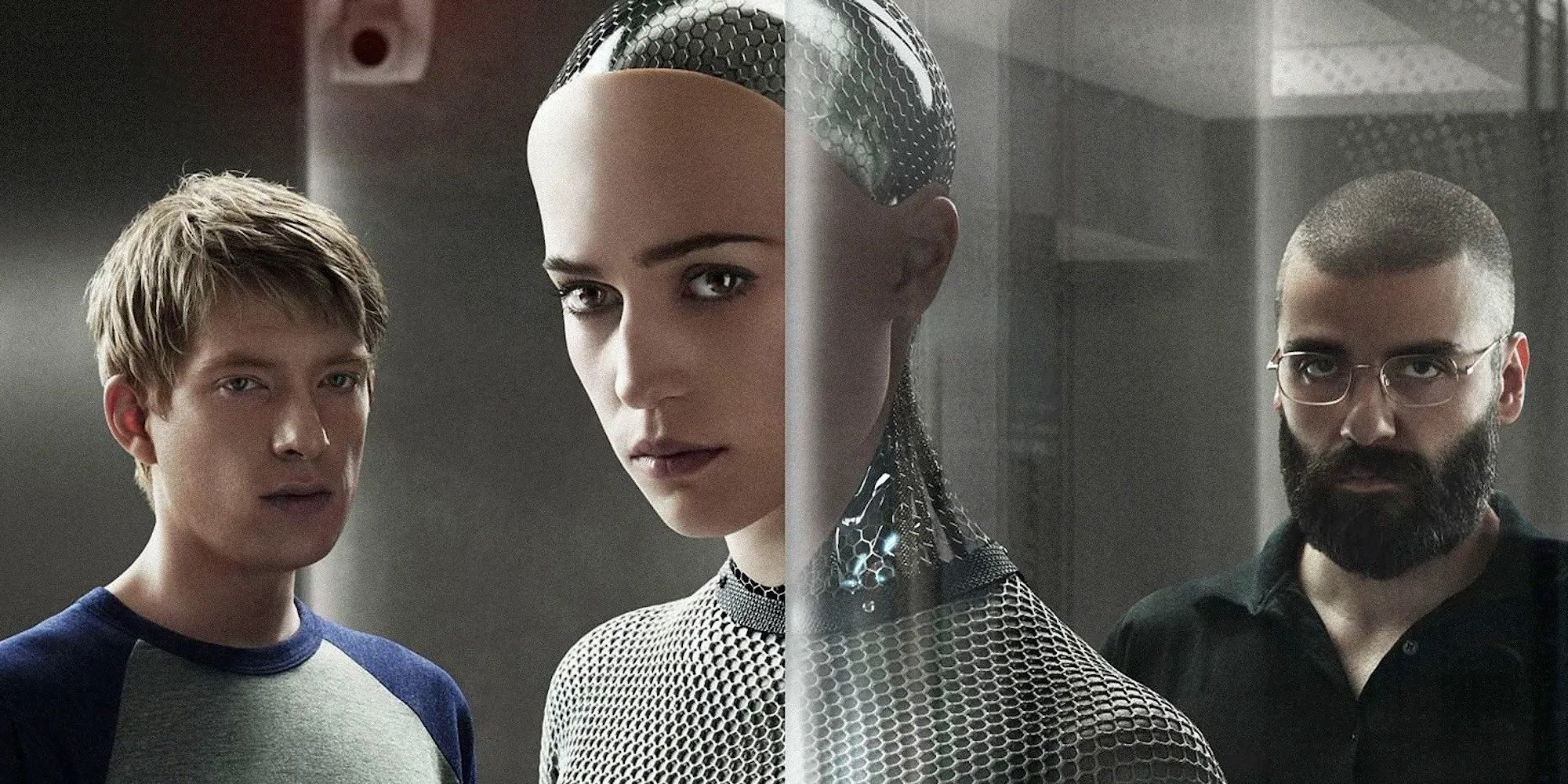 The main characters from Ex-Machina in a promo image for the film.