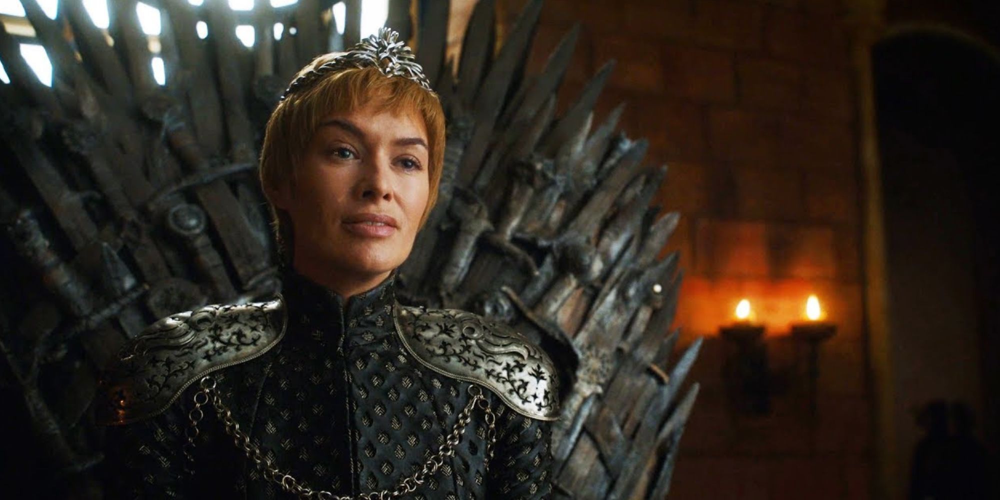 Game of Thrones' Lena Headey as Cersei sitting on the Iron Throne