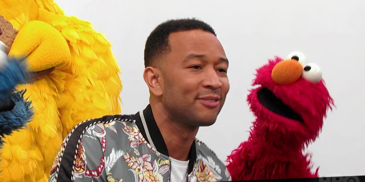 John Legend with Elmo in Sesame Street.