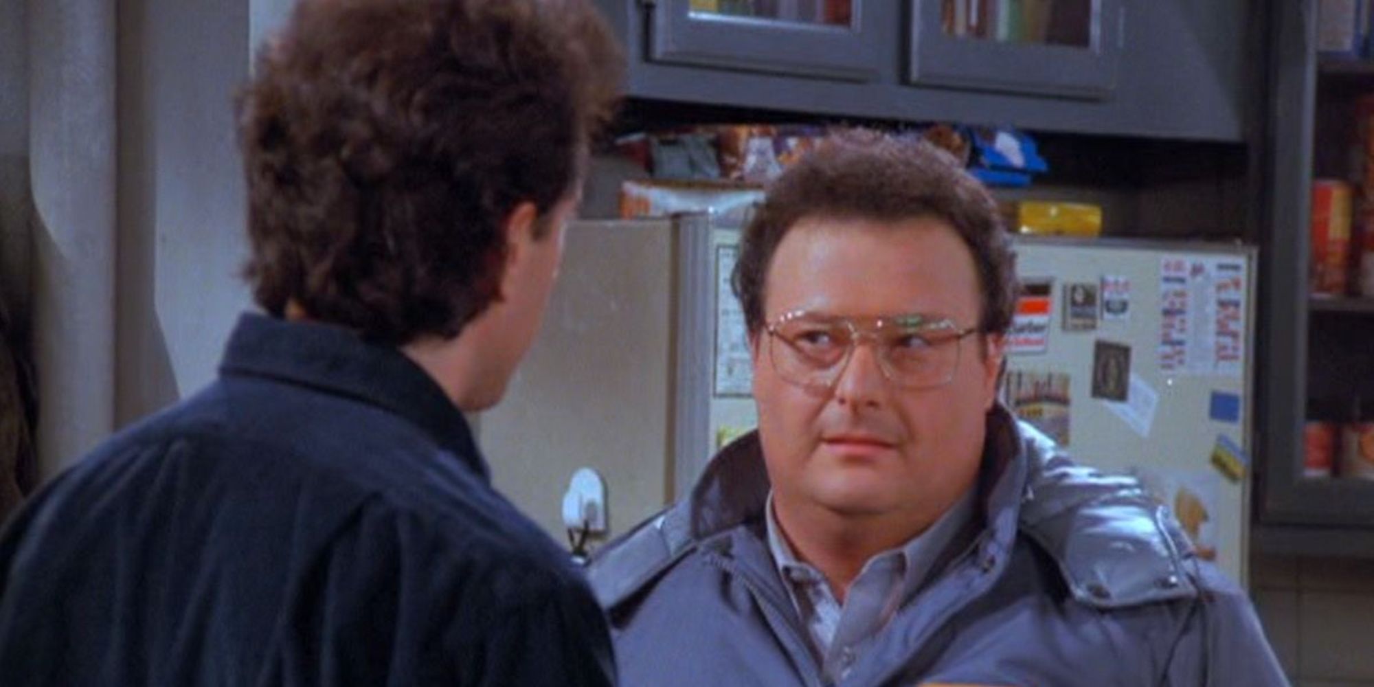 Newman is in Jerry&rsquo;s apartment in his mail carrier uniform staring at Jerry.