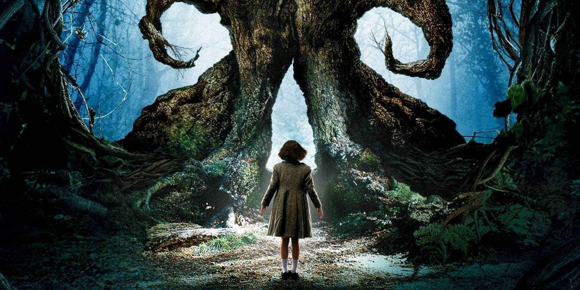 Promotional image showing Ofelia and a tree in 'Pan's Labyrinth'