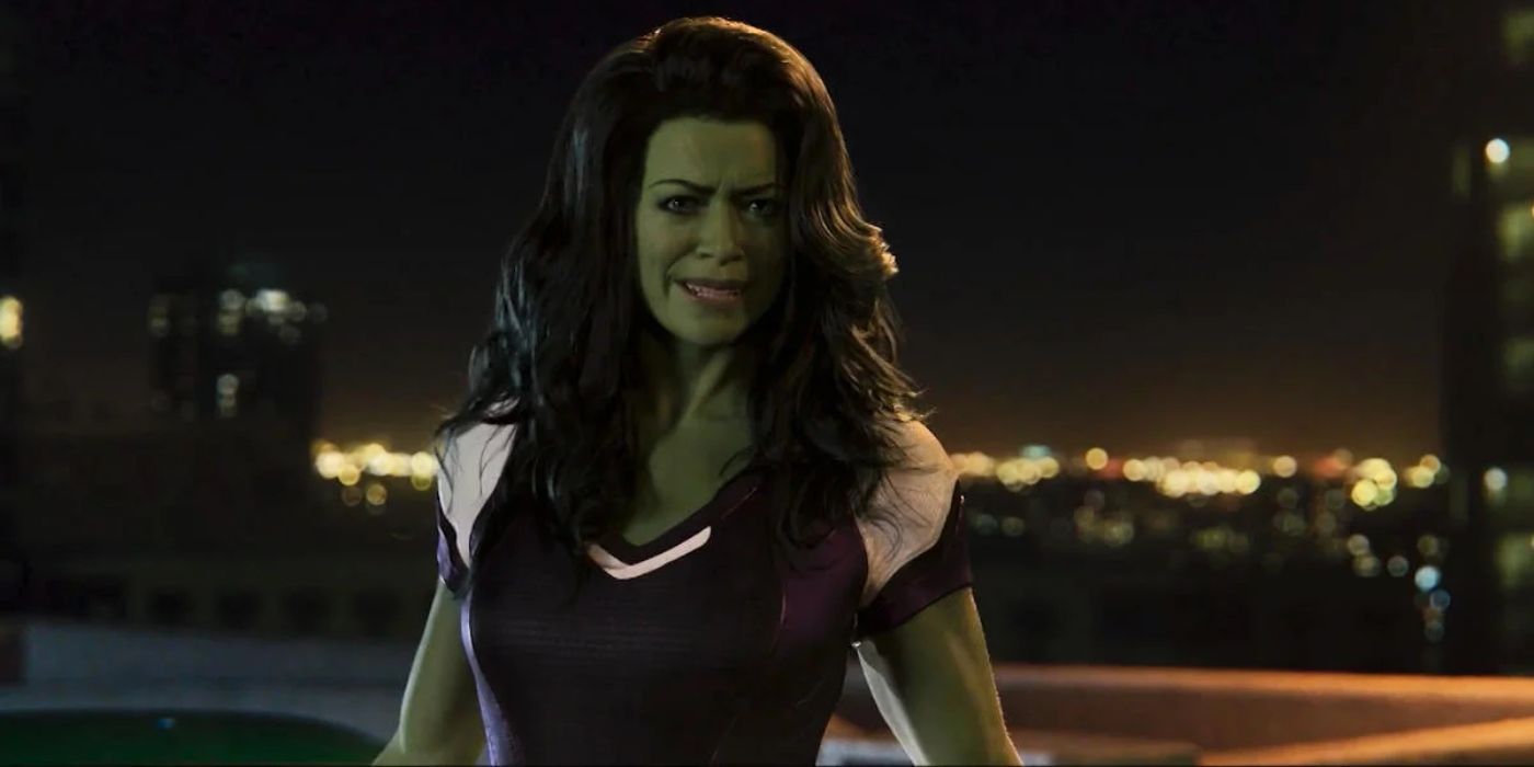 Tatianna Maslany in her hulk form in She-Hulk: Attorney at Law