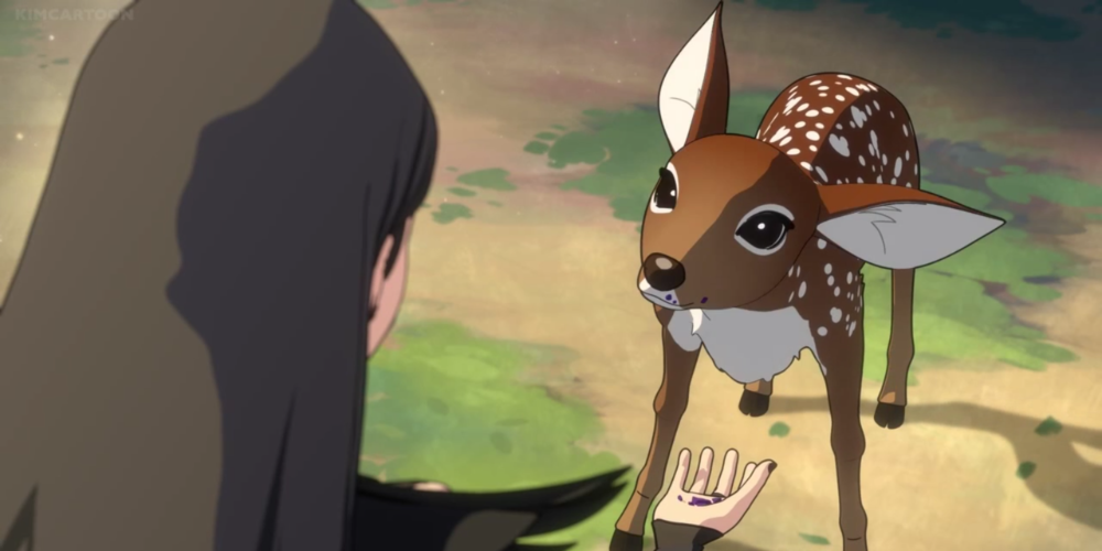 Claudia lures a baby deer in so she can kill it and use its energy to heal Soren