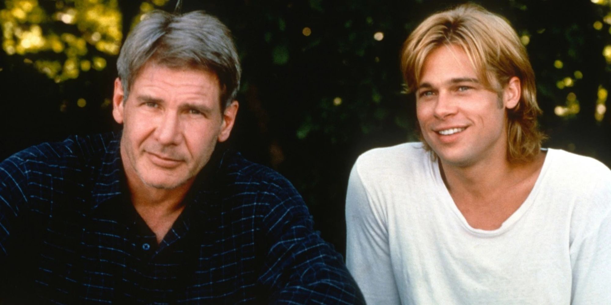 Harrison Ford as Tom and Brad Pitt as Frankie sitting together in &lsquo;The Devil&rsquo;s Own&rsquo; (1997)