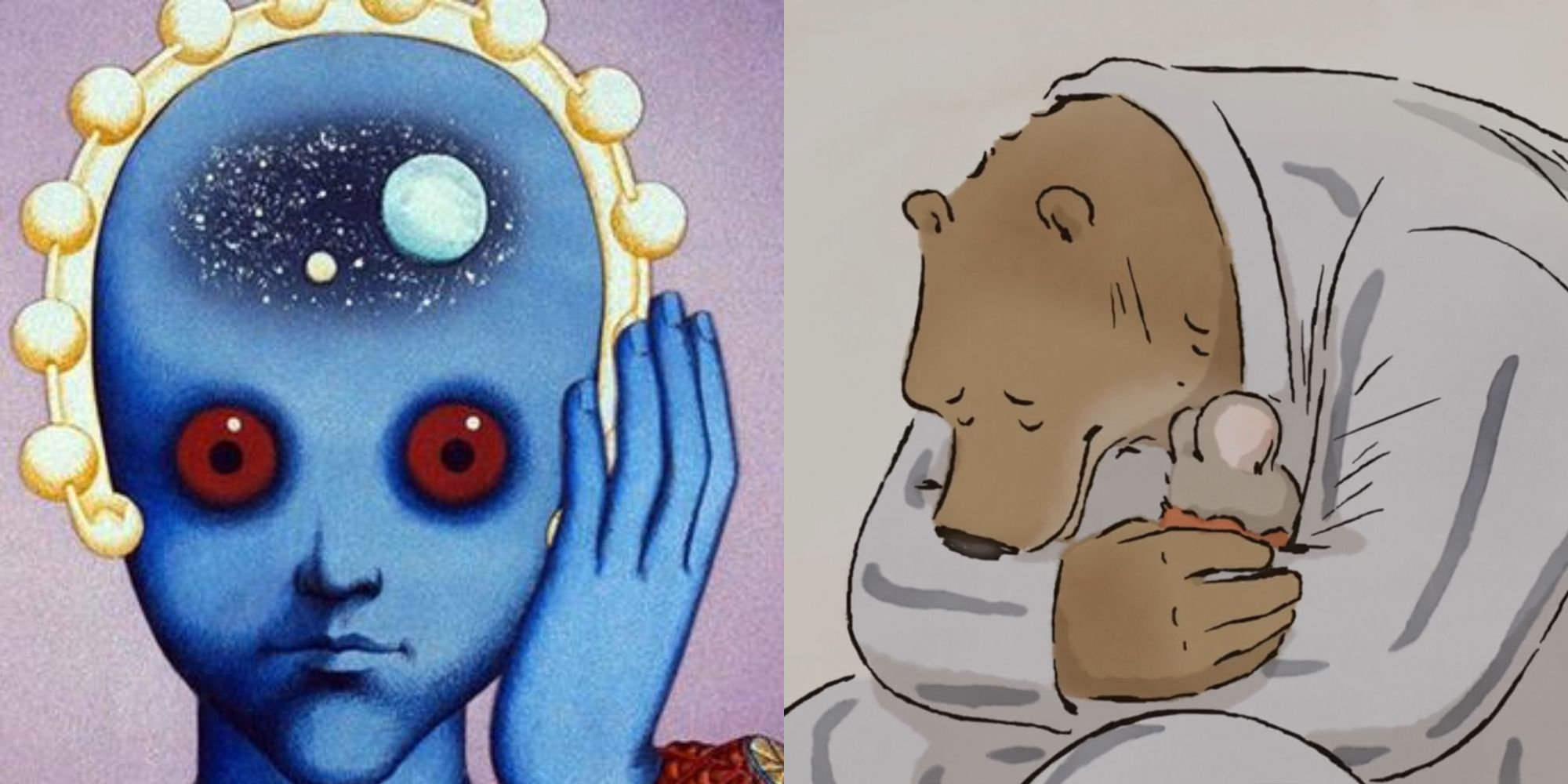 Still images of Fantastic Planet (1973) and Ernest & Celestine (2012)