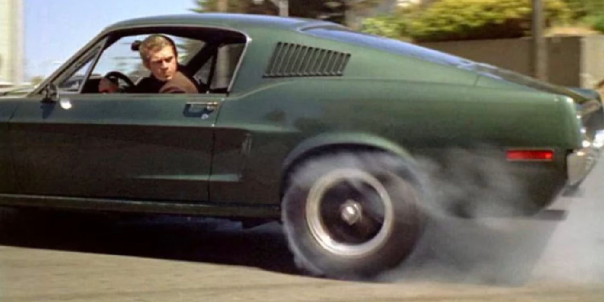 Steve McQueen peeling out in his Mustang in 'Bullitt'