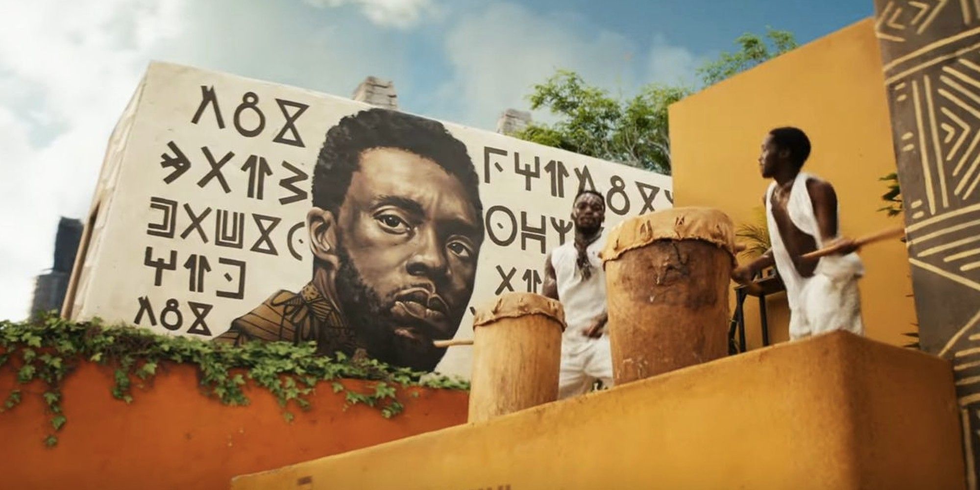 Chadwick Boseman in a mural in 'Black Panther: Wakanda Forever'