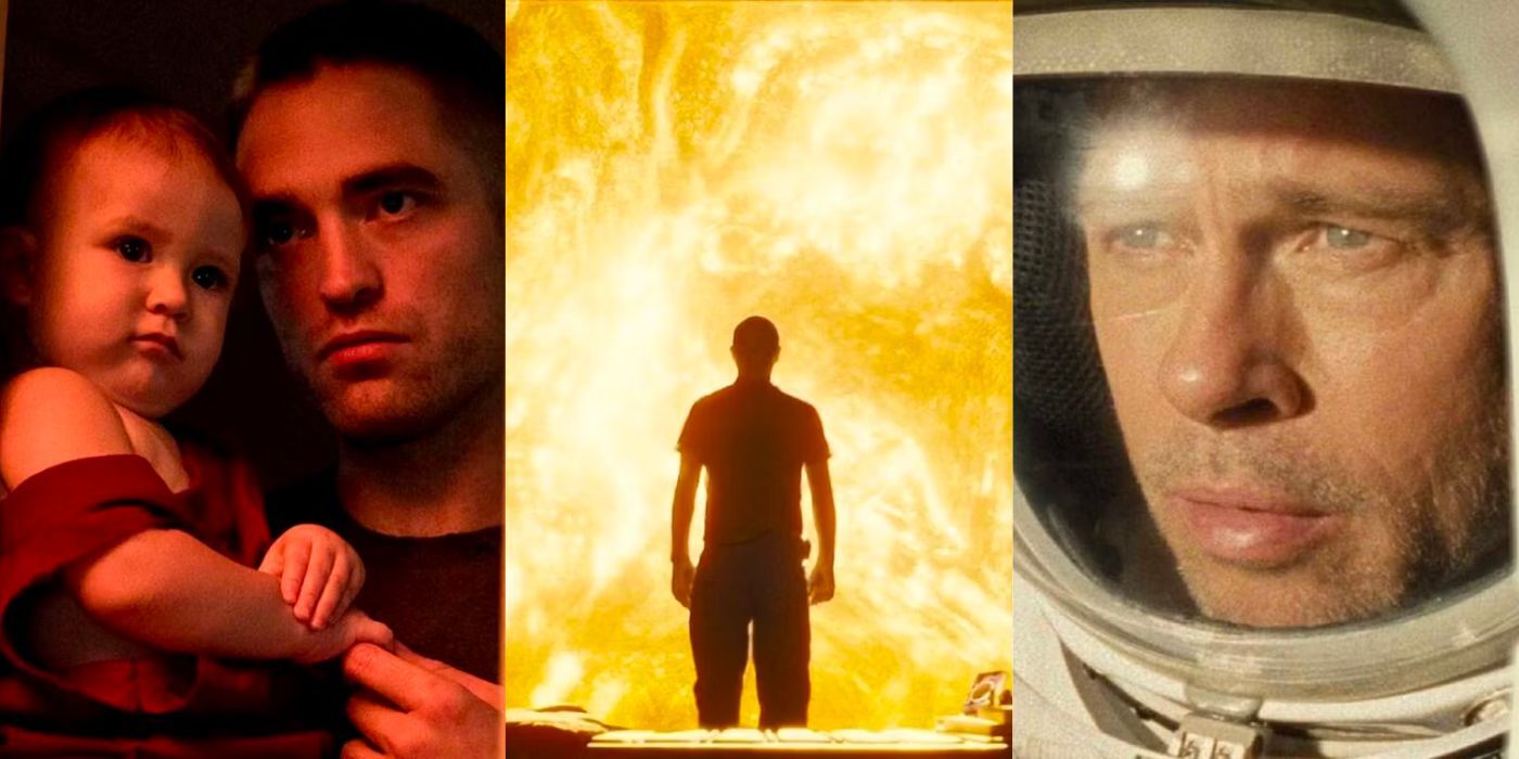 Three images showing characters from High Life, Sunshine, and Ad Astra.
