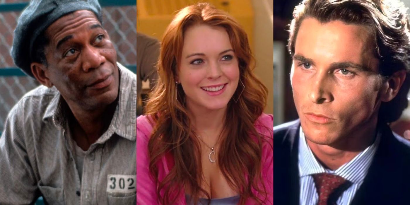 Three images showing characters from The Shawshank Redemption, Mean Girls, and American Psycho