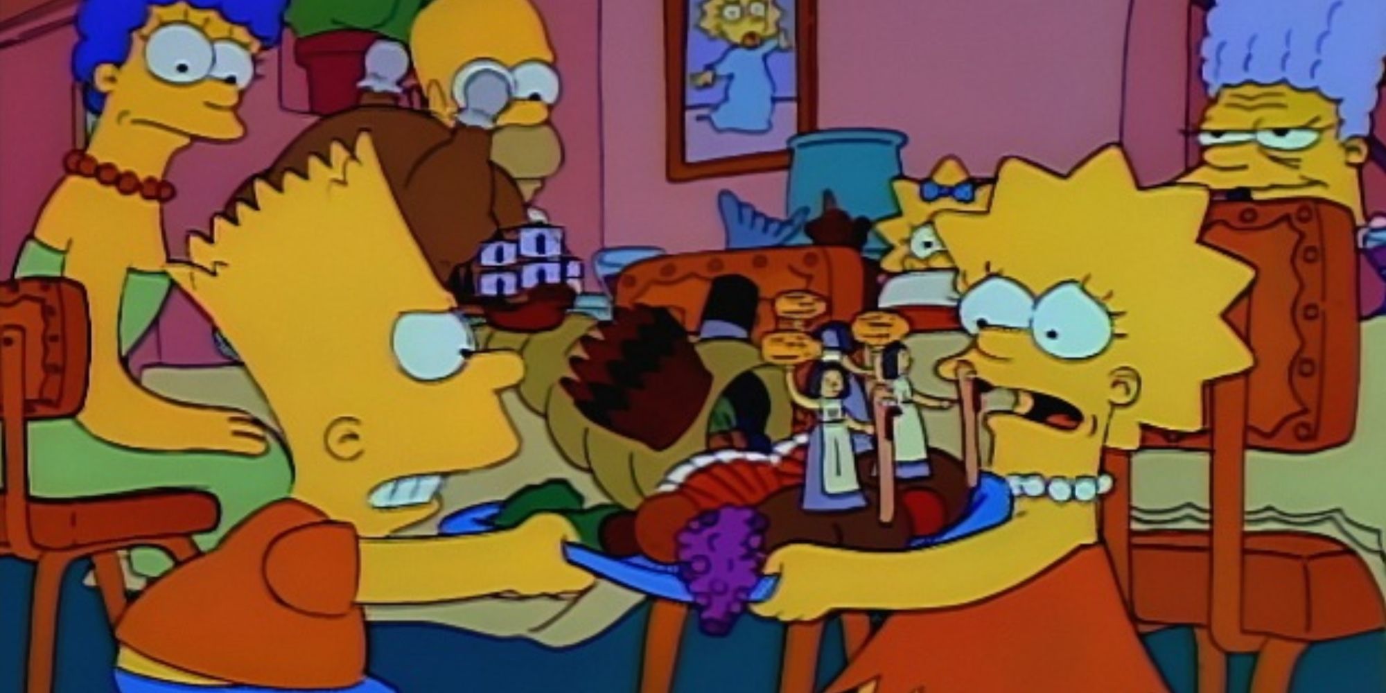 Bart and Lisa fighting over a centrepiece