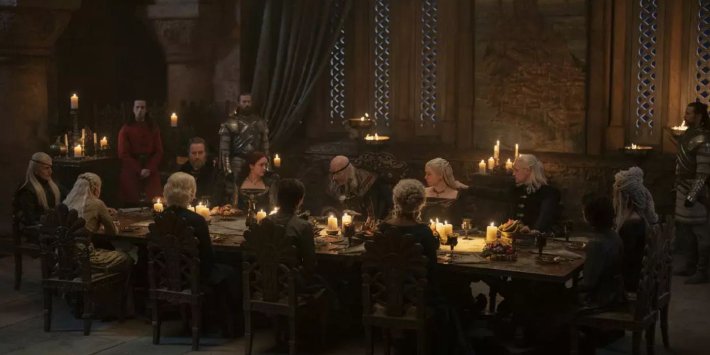 The Targaryen family dining together as they sit around a large table