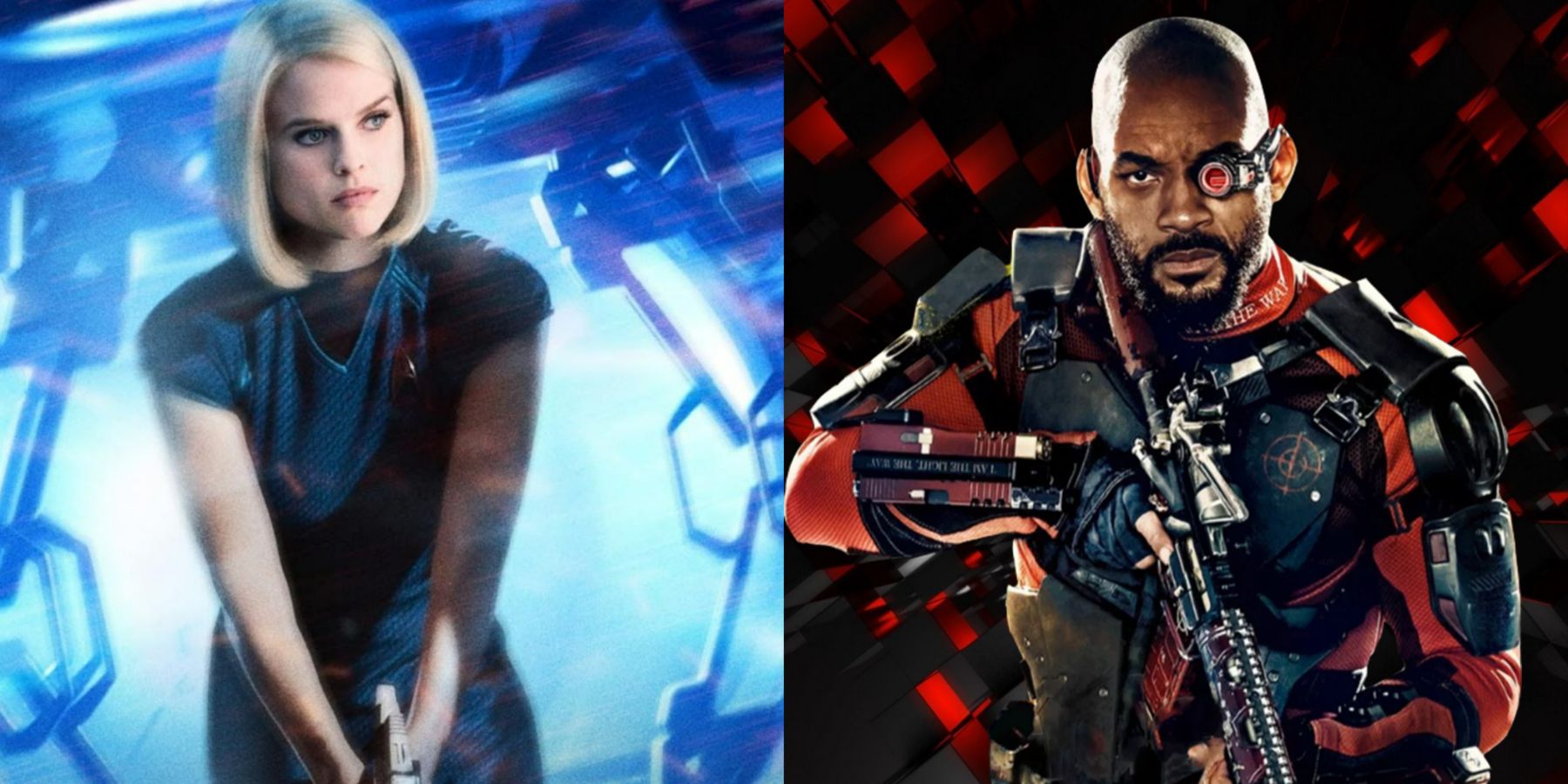 Alice Eve as Carol Marcus and Will Smith as Deadshot