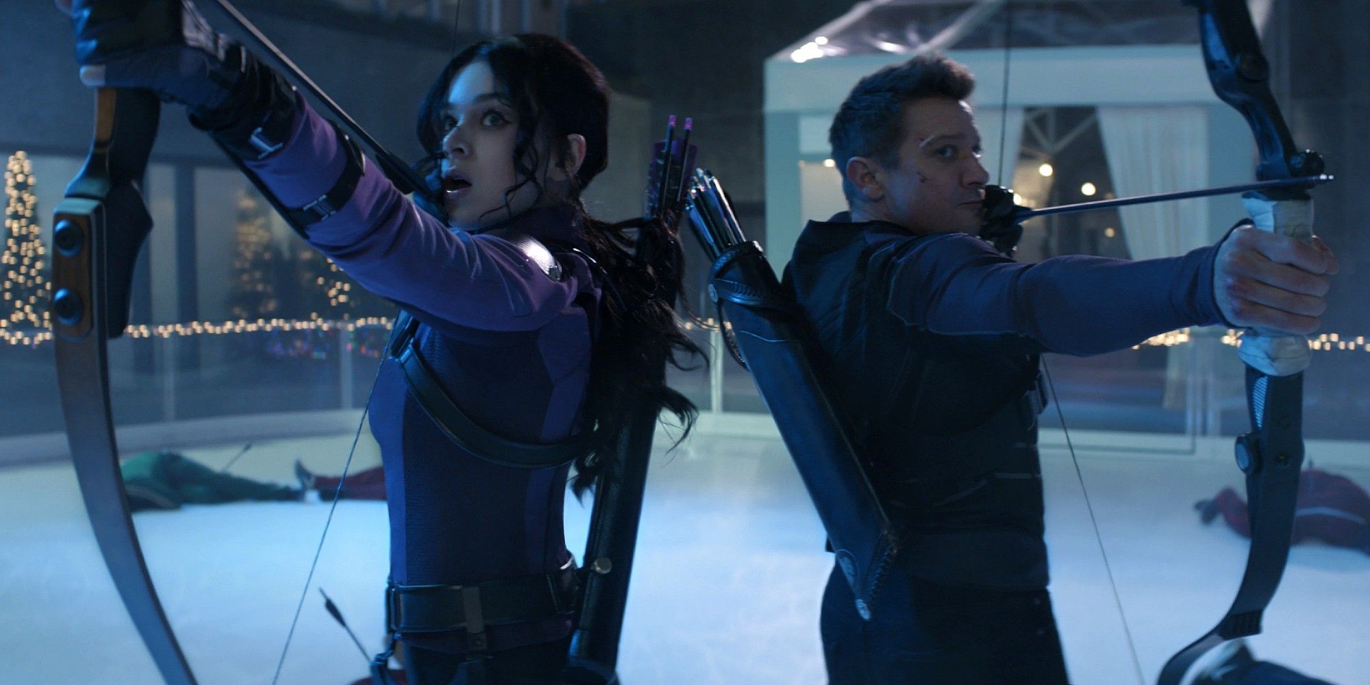 Hailee Steinfield and Jeremy Renner as Kate Bishop and Clint Barton in 'Hawkeye'