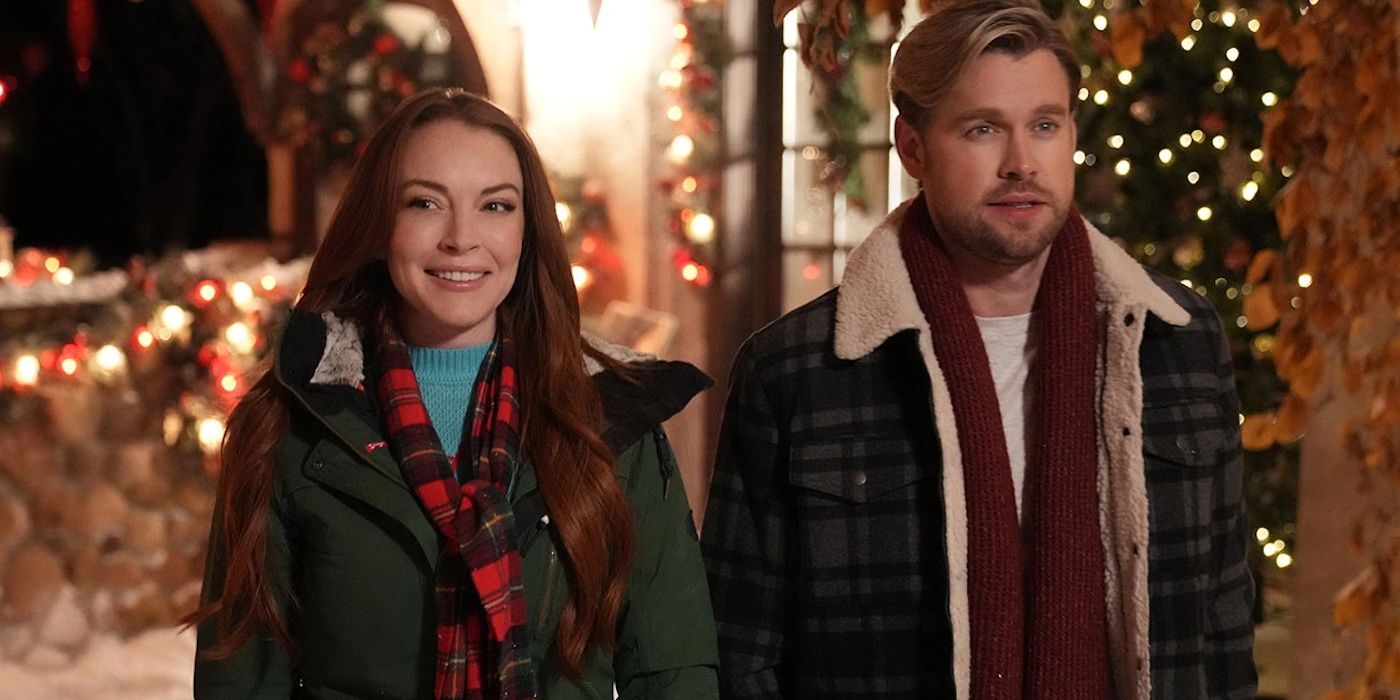 Lindsay Lohan and Chord Overstreet in Falling for Christmas 
