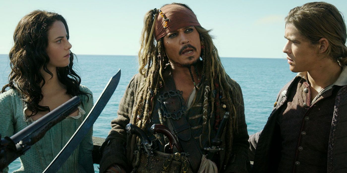 Johnny Depp, Brenton Thwaites and Kaya Scodelario in Pirates of the Caribbean Dead Men Tell No Tales
