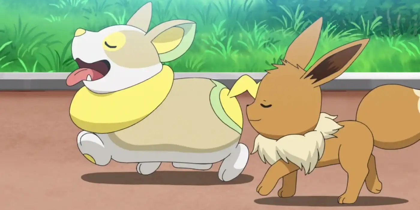 Eevee and Yamper walking together