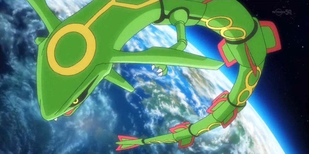 Rayquaza flying high above the earth