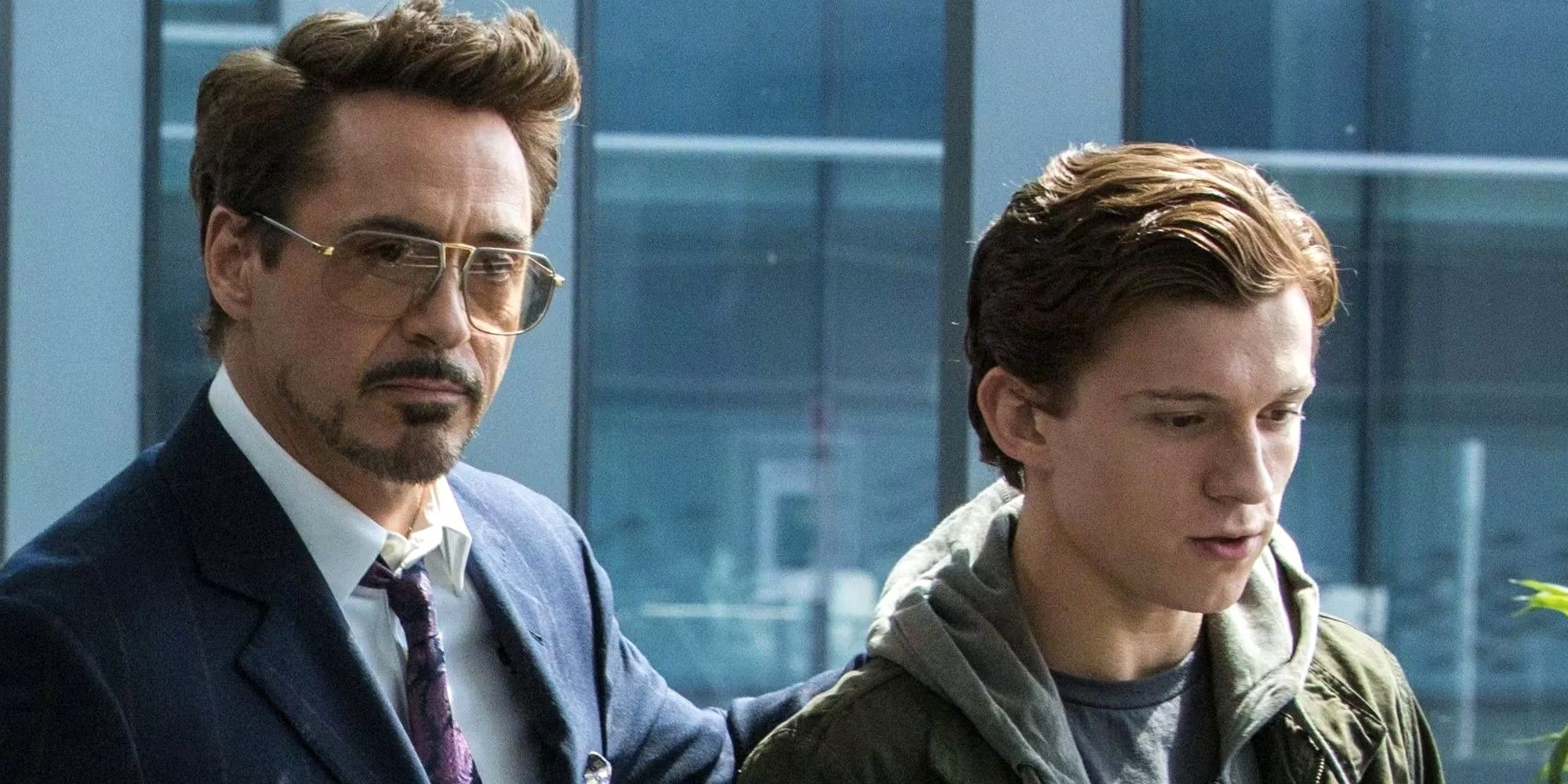 Robert Downey Jr.  and Tom Holland as Tony Stark and Peter Parker in 'Spider-Man: Homecoming'