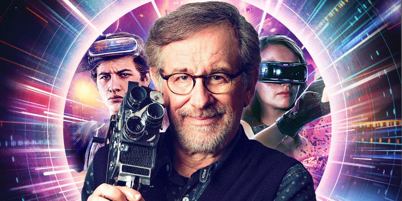 A custom image of Steven Spielberg, Tye Sheridan, and Olivia Cooke from Ready Player One