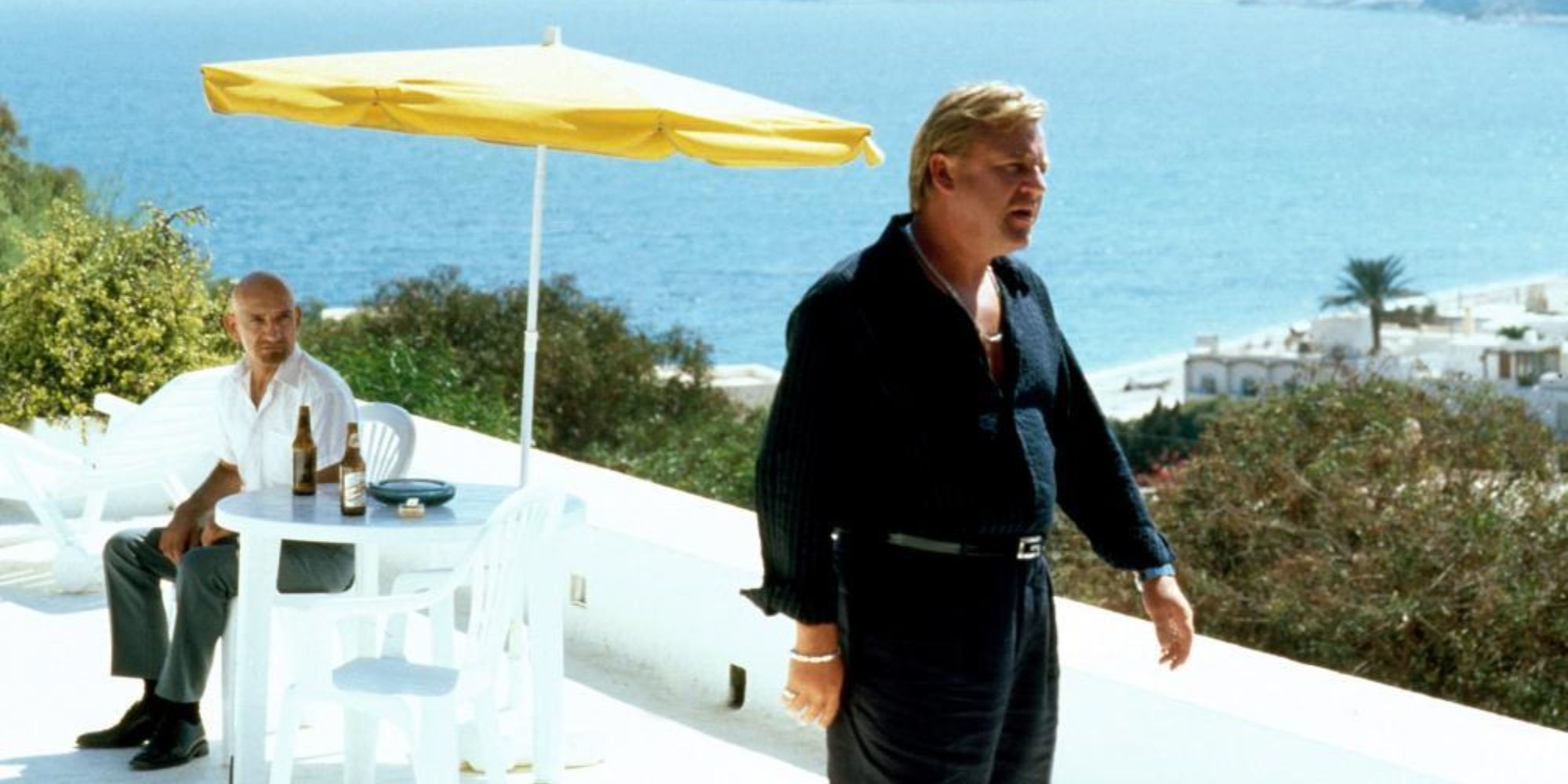 Ben Kingsley and Ray Winstone on a pool deck in Sexy Beast