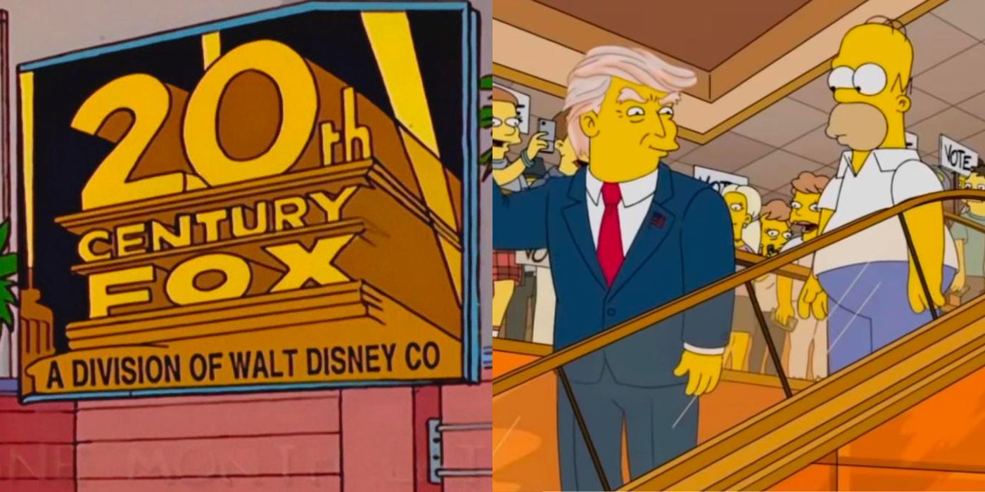 Trump y Homero con carteles de 20th Century/Disney de Los Simpson