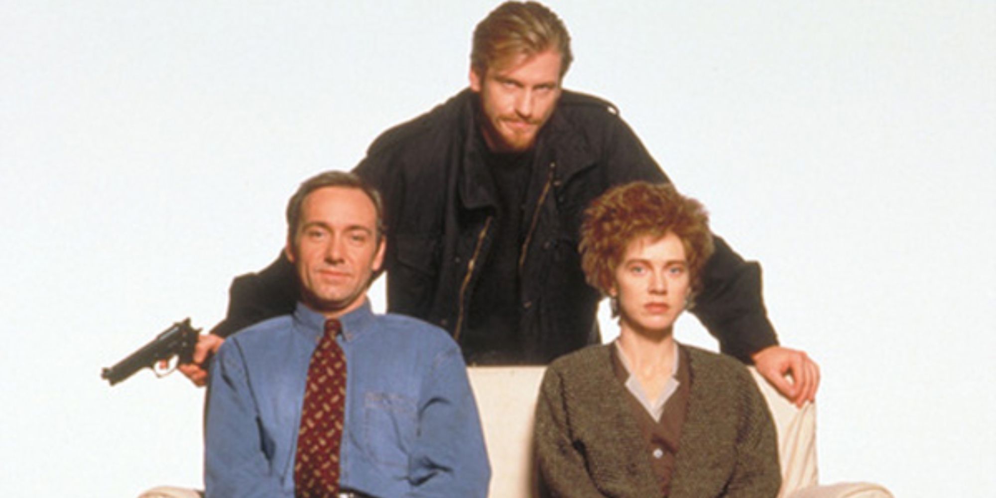 Denis Leary as Gus, Kevin Spacey as Lloyd and Judy Davis as Caroline in The Ref