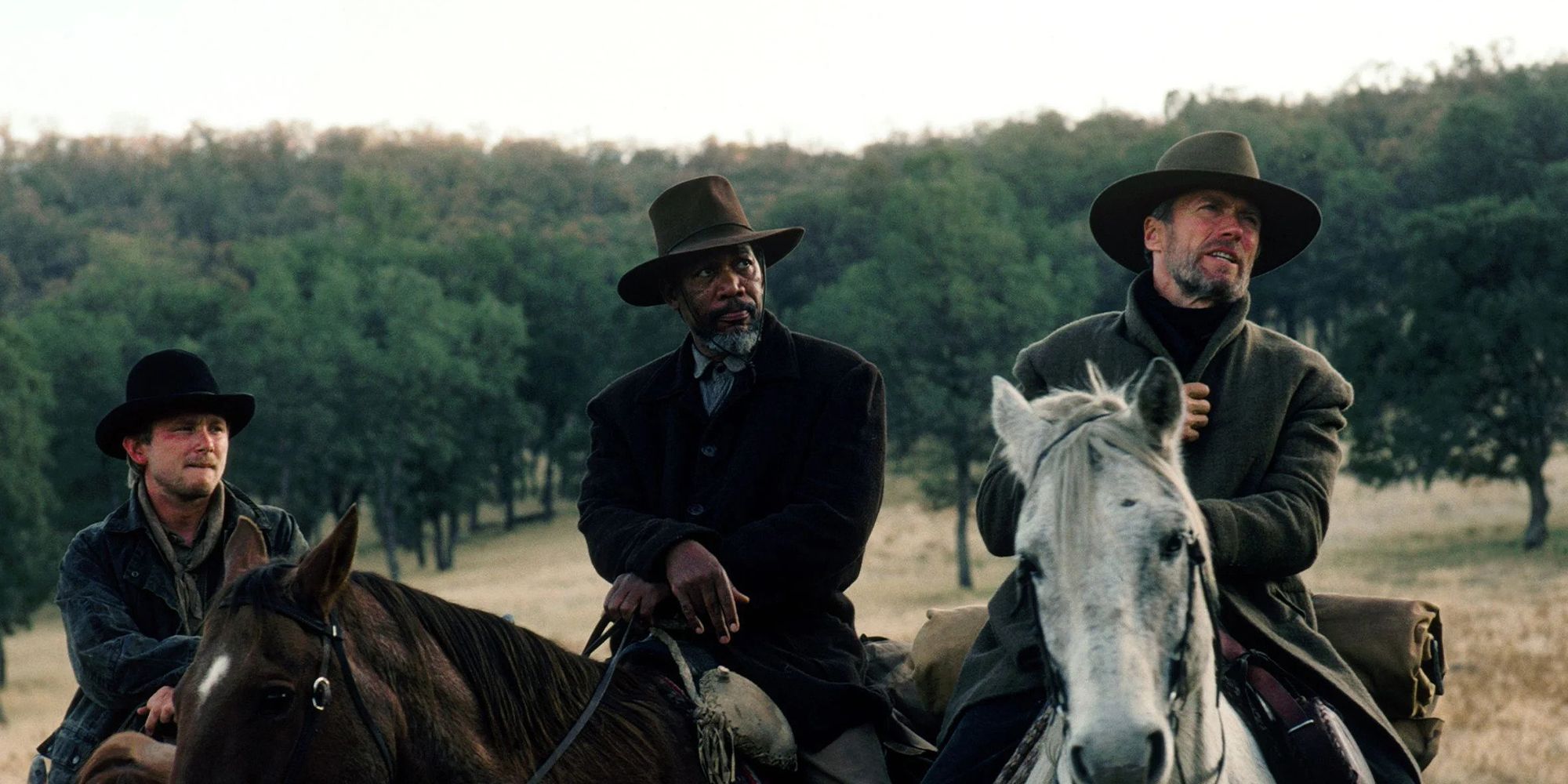 Unforgiven Morgan Freeman and Clint Eastwood on horses