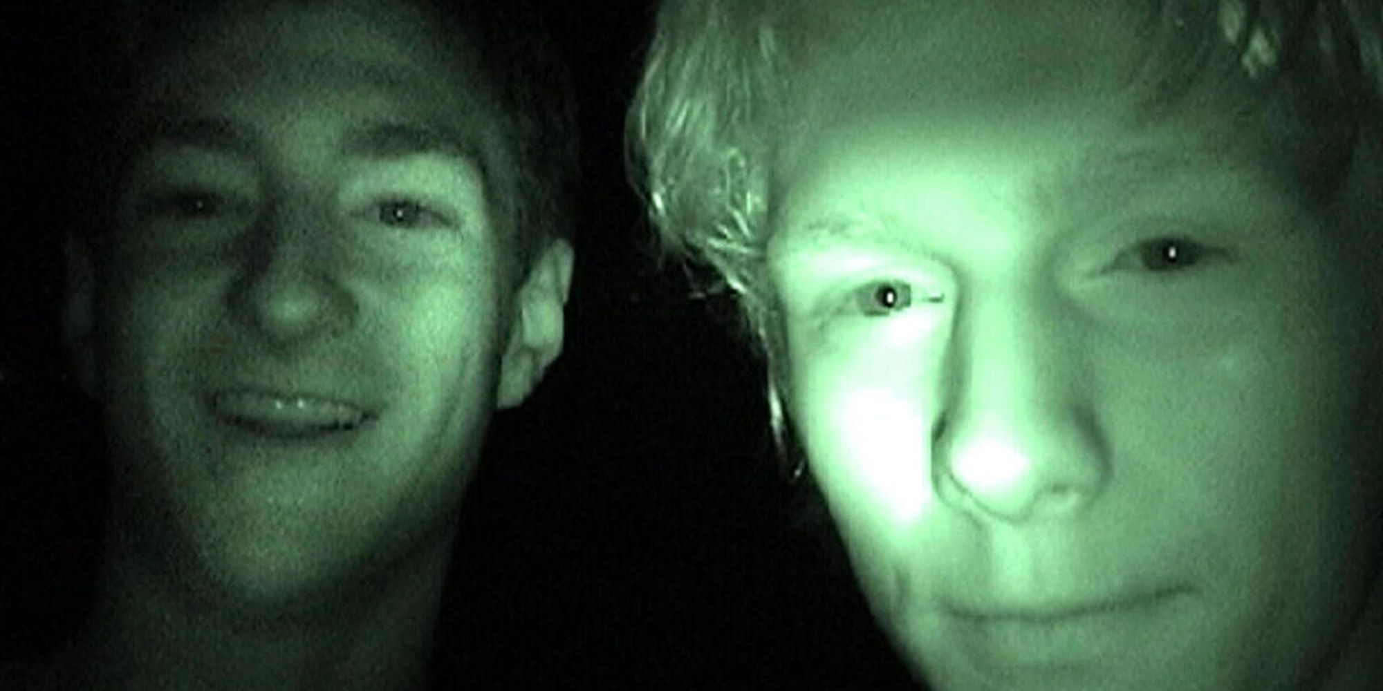 Two teenagers filming themselves in night vision