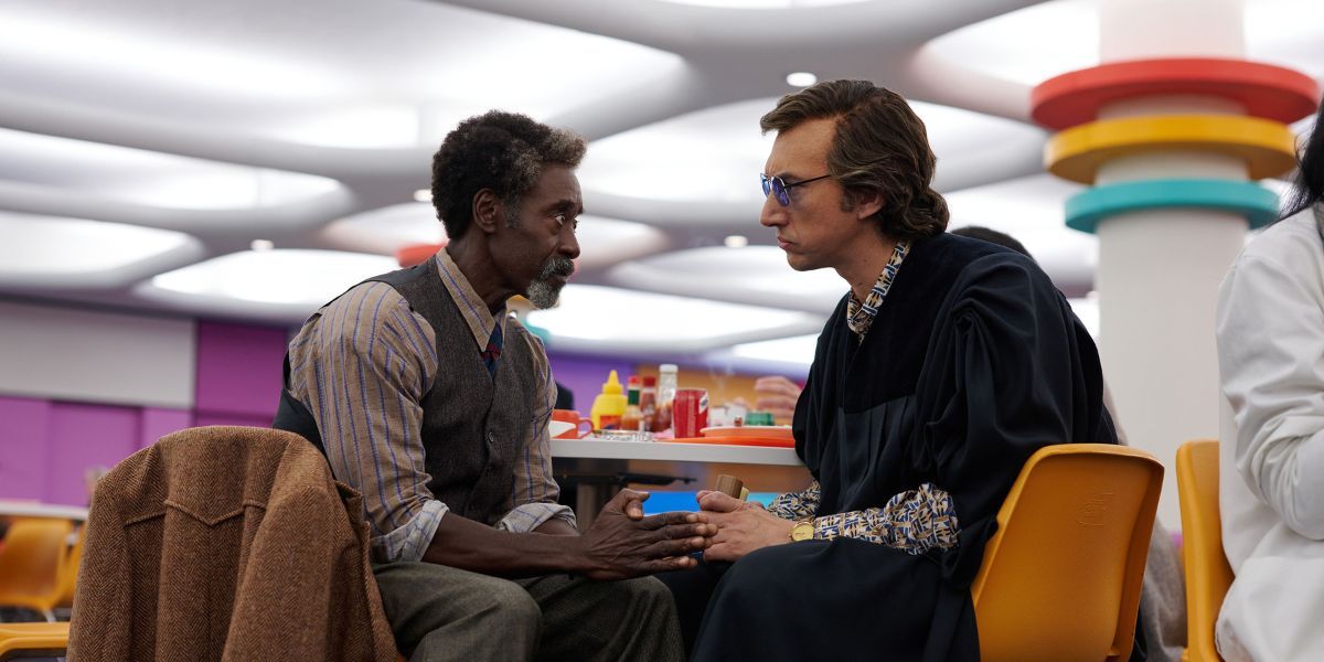 Adam Driver and Don Cheadle as Jack Gladney and Murray Siskind in Noah Baumbach's White Noise.