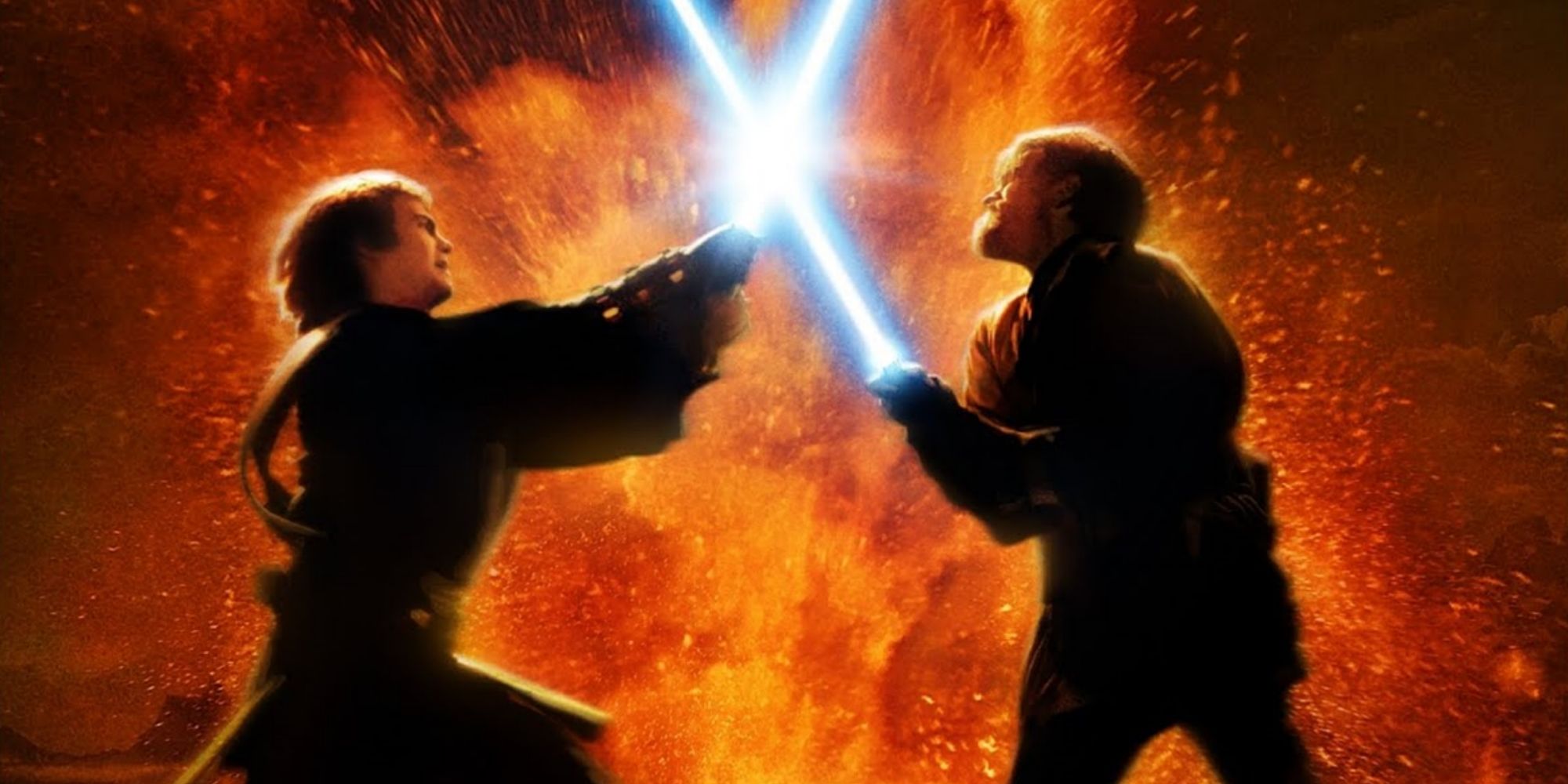 Anakin Skywalker et Obi-Wan se battent sur Mustafar dans 'Star Wars : Episode III - La vengeance des Sith'.