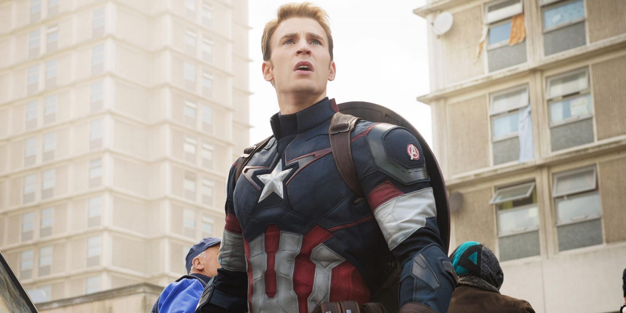 Captain America looking to the distance in Avengers: Age of Ultron